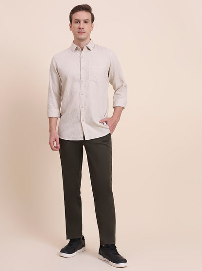 Olive Brown Printed Uno Fit Casual Trouser | JadeBlue