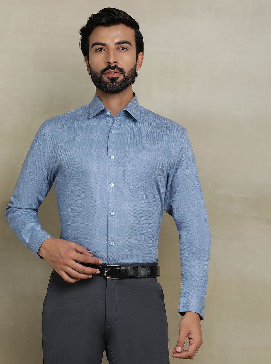 Blue Checked Regular Fit Formal Shirt | JadeBlue