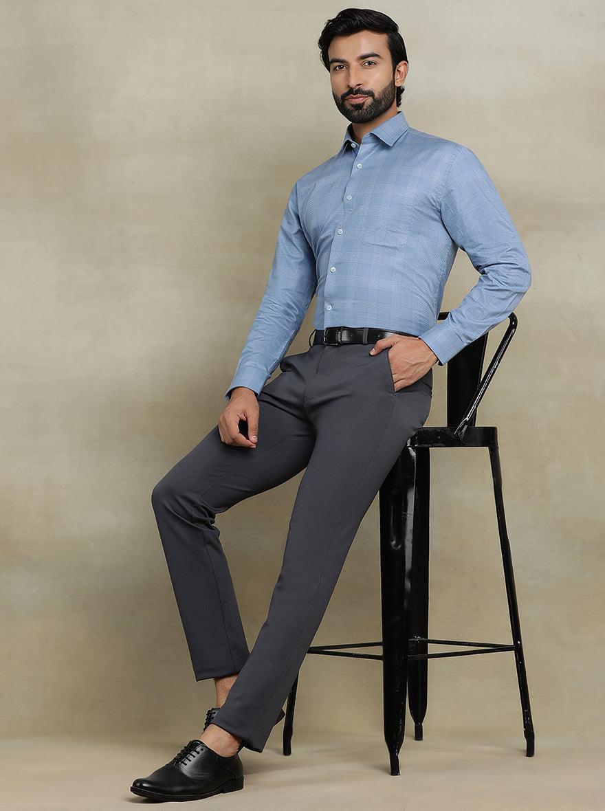 Blue Checked Regular Fit Formal Shirt | JadeBlue