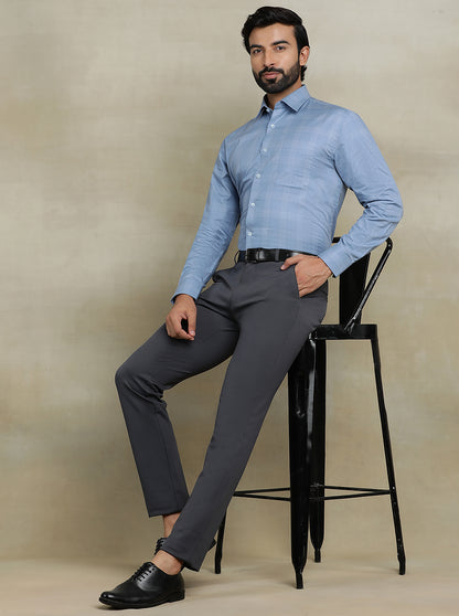 Blue Checked Regular Fit Formal Shirt | JadeBlue