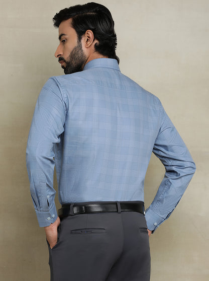 Blue Checked Regular Fit Formal Shirt | JadeBlue