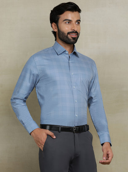 Blue Checked Regular Fit Formal Shirt | JadeBlue