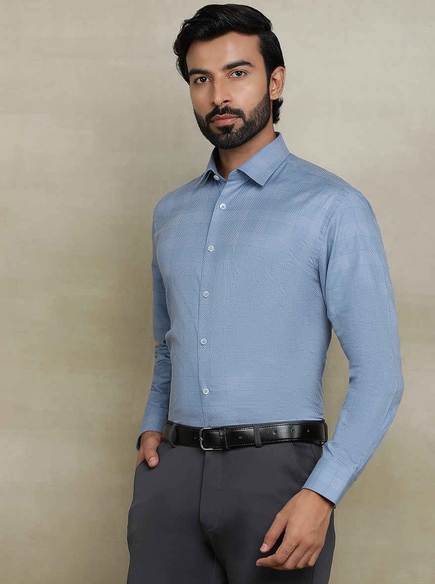 Blue Checked Regular Fit Formal Shirt | JadeBlue