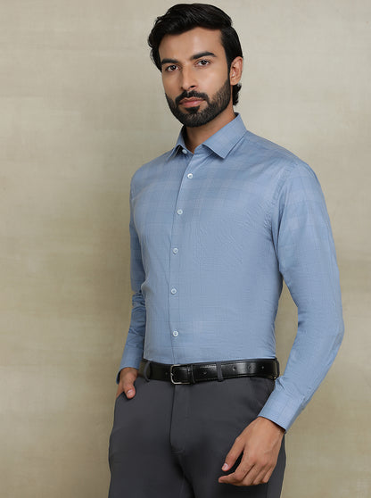 Blue Checked Regular Fit Formal Shirt | JadeBlue