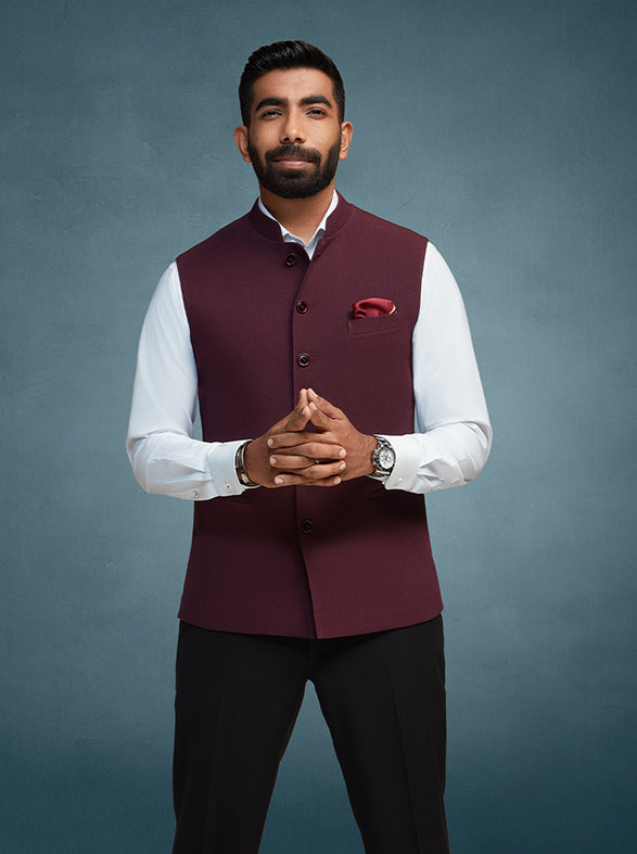 Maroon Solid Regular Fit Modi Jacket | JB X JB