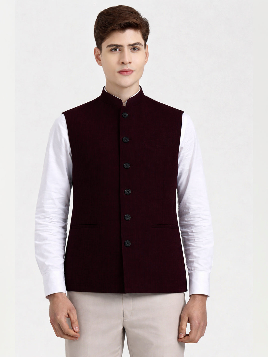 Maroon Solid Regular Fit Modi Jacket | JB X JB