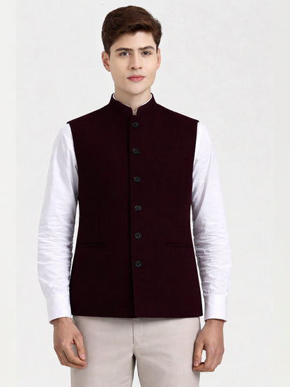Maroon Solid Regular Fit Modi Jacket | JB X JB