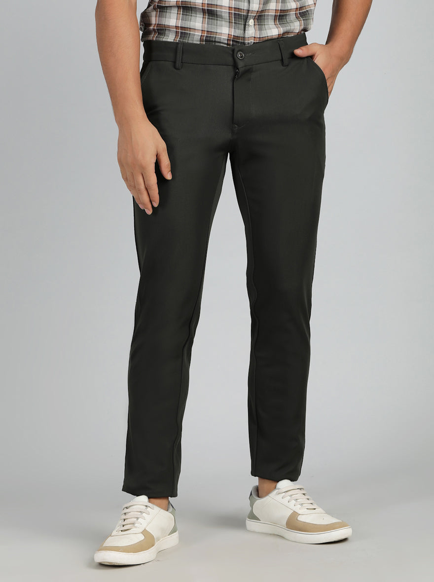 Olive Green Solid Venice Fit Casual Trouser | JadeBlue