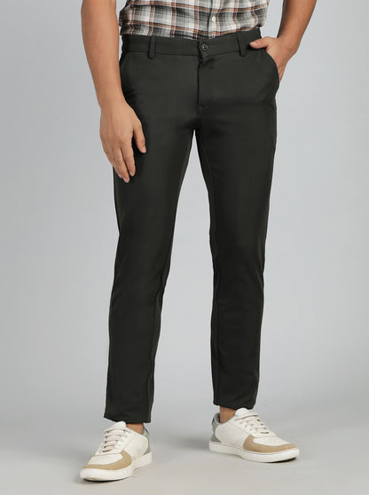 Olive Green Solid Venice Fit Casual Trouser | JadeBlue