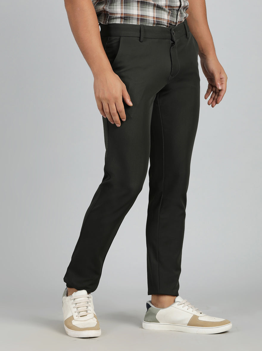 Olive Green Solid Venice Fit Casual Trouser | JadeBlue