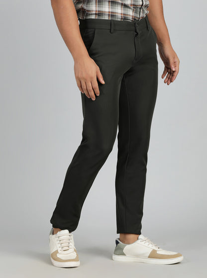 Olive Green Solid Venice Fit Casual Trouser | JadeBlue