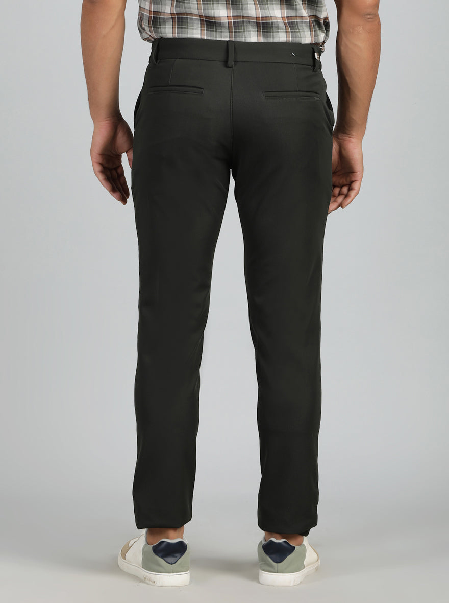 Olive Green Solid Venice Fit Casual Trouser | JadeBlue