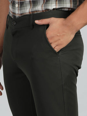 Olive Green Solid Venice Fit Casual Trouser | JadeBlue