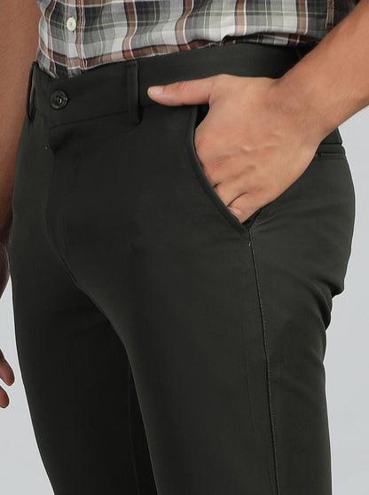 Olive Green Solid Venice Fit Casual Trouser | JadeBlue