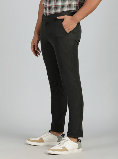 Olive Green Solid Venice Fit Casual Trouser | JadeBlue