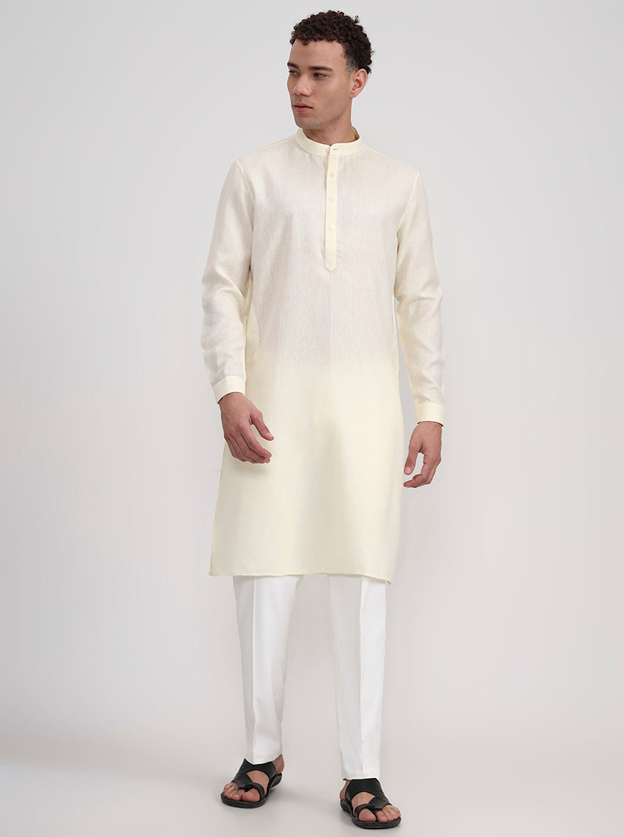 Yellow Solid Regular Fit Modi Kurta | JadeBlue