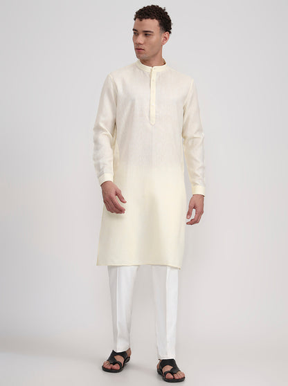 Yellow Solid Regular Fit Modi Kurta | JadeBlue