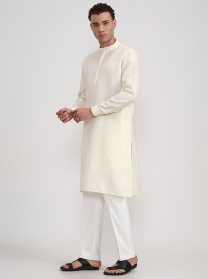 Yellow Solid Regular Fit Modi Kurta | JadeBlue