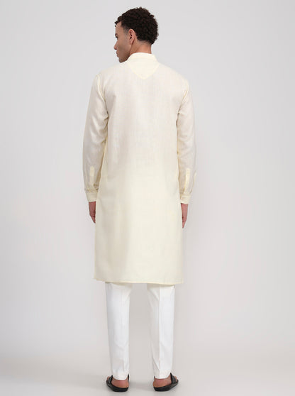 Yellow Solid Regular Fit Modi Kurta | JadeBlue