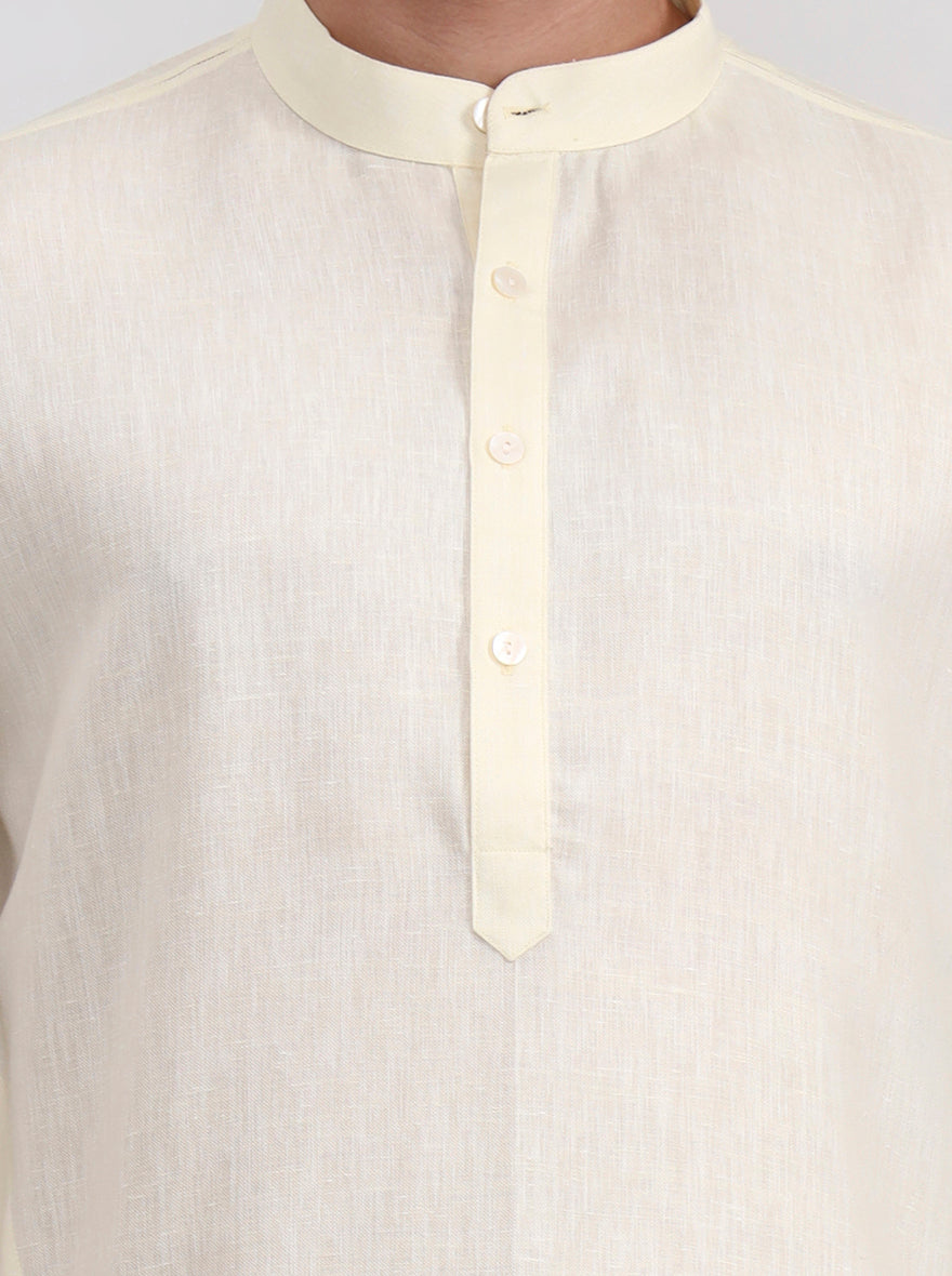 Yellow Solid Regular Fit Modi Kurta | JadeBlue