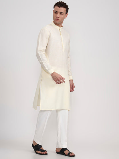 Yellow Solid Regular Fit Modi Kurta | JadeBlue
