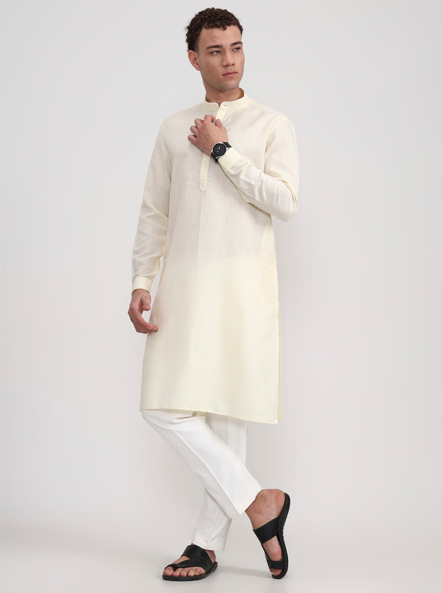 Yellow Solid Regular Fit Modi Kurta | JadeBlue