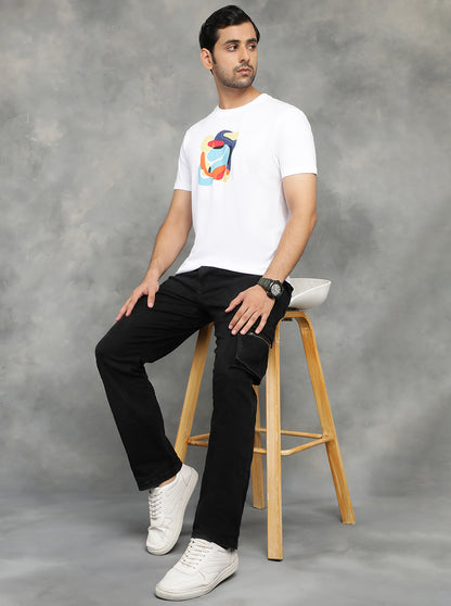 White Printed Slim Fit T-Shirt | GreenFibre