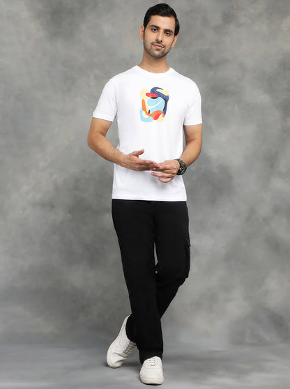 White Printed Slim Fit T-Shirt | GreenFibre