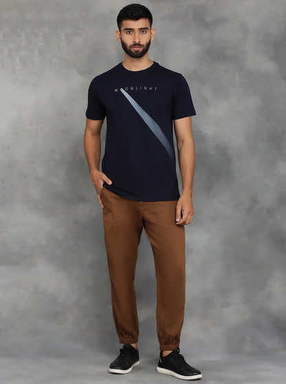 Navy Blue Printed Slim Fit T-Shirt | GreenFibre
