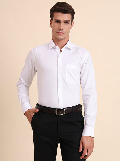 White Solid Slim Fit Formal Shirt | Metal