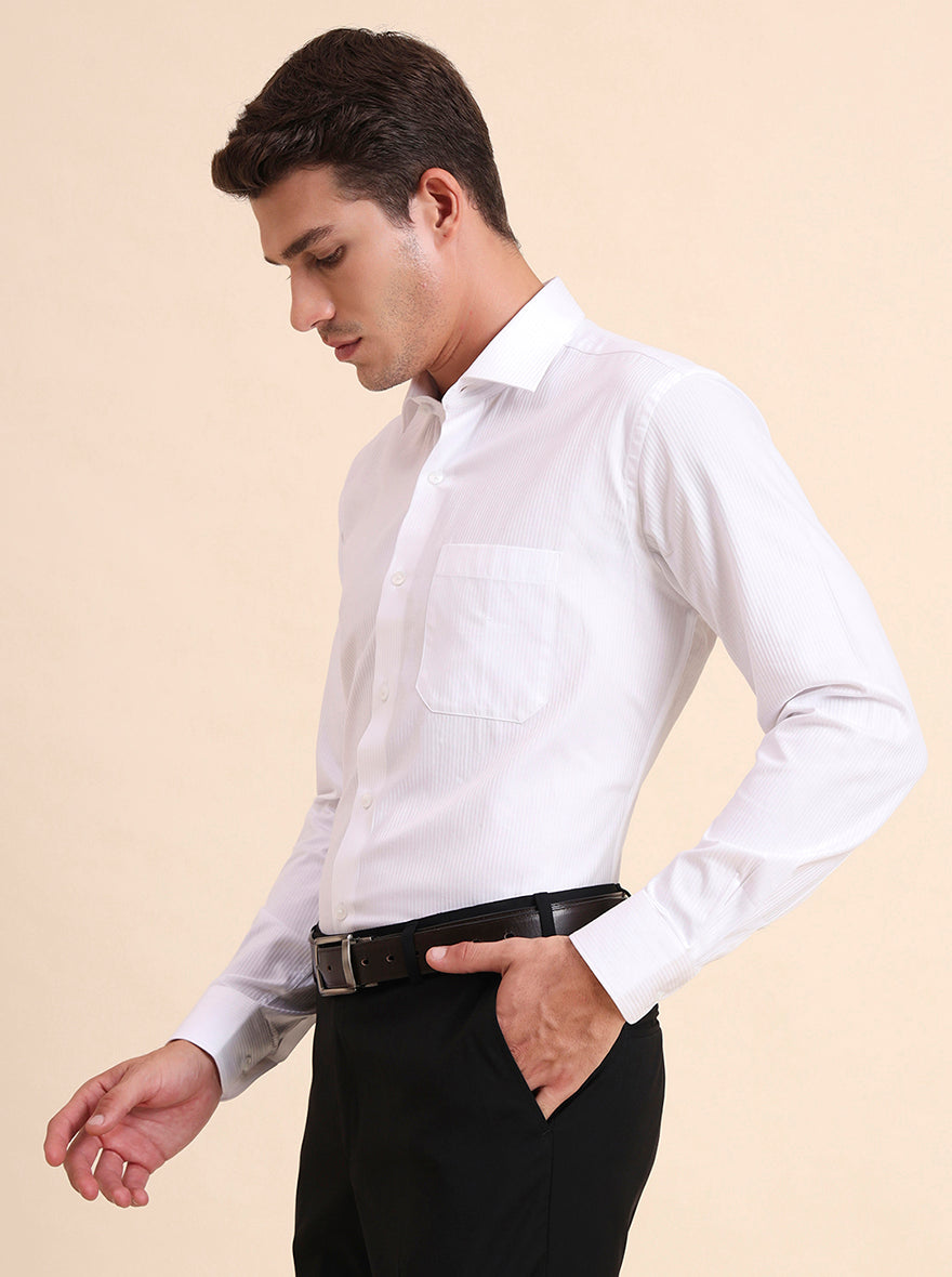 White Solid Slim Fit Formal Shirt | Metal