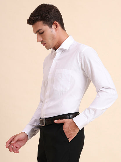 White Solid Slim Fit Formal Shirt | Metal
