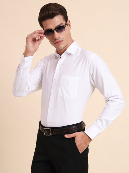 White Solid Slim Fit Formal Shirt | Metal