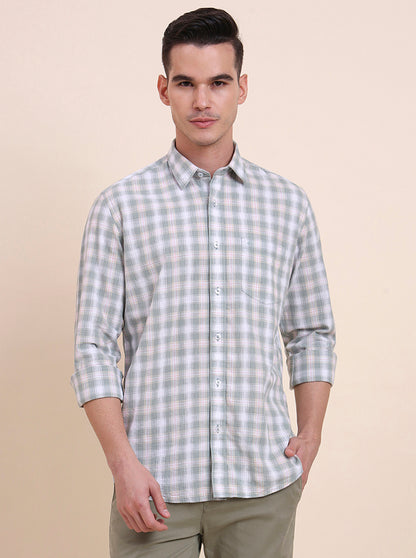Green Checked Smart Fit Semi Casual Shirt | Greenfibre