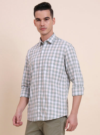 Green Checked Smart Fit Semi Casual Shirt | Greenfibre