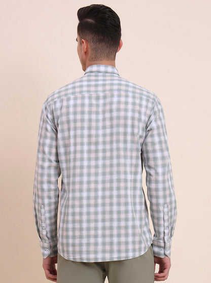 Green Checked Smart Fit Semi Casual Shirt | Greenfibre