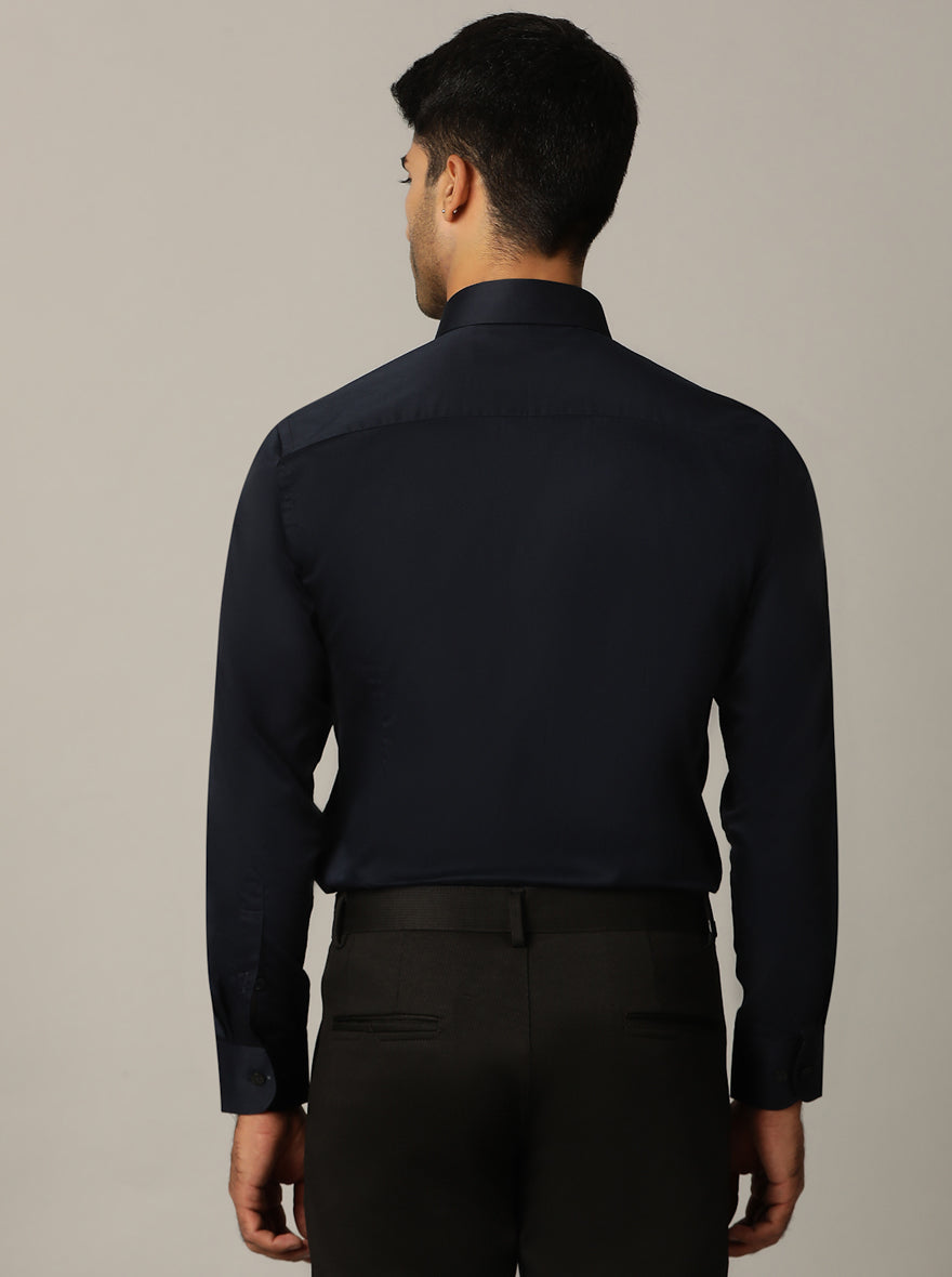 Navy Blue Solid Slim Fit Formal Shirt | Metal