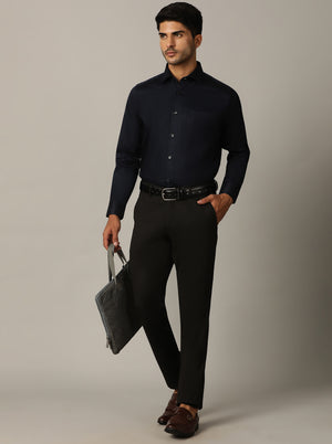 Navy Blue Solid Slim Fit Formal Shirt | Metal