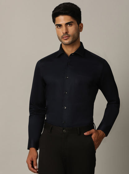 Navy Blue Solid Slim Fit Formal Shirt | Metal