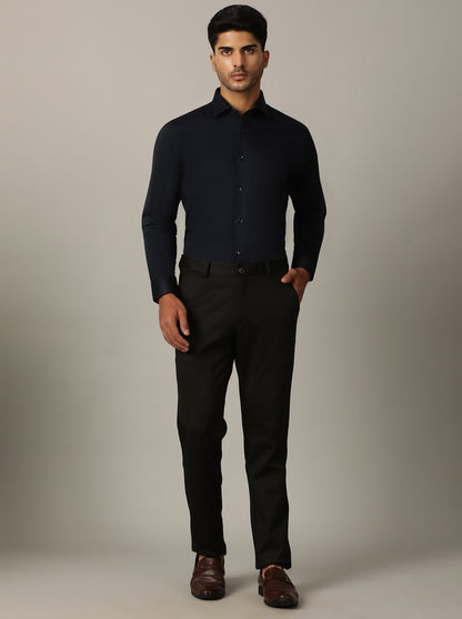 Navy Blue Solid Slim Fit Formal Shirt | Metal