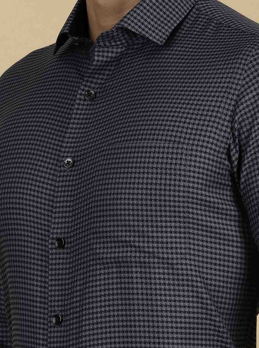 Dark Grey Checked Slim Fit Formal Shirt | Greenfibre