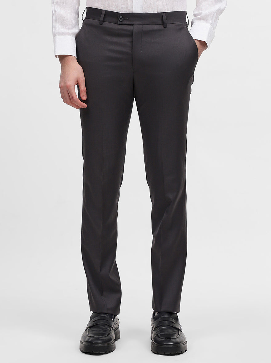 Dark Grey Solid Slim Fit Formal Trouser | JadeBlue Super Luxe