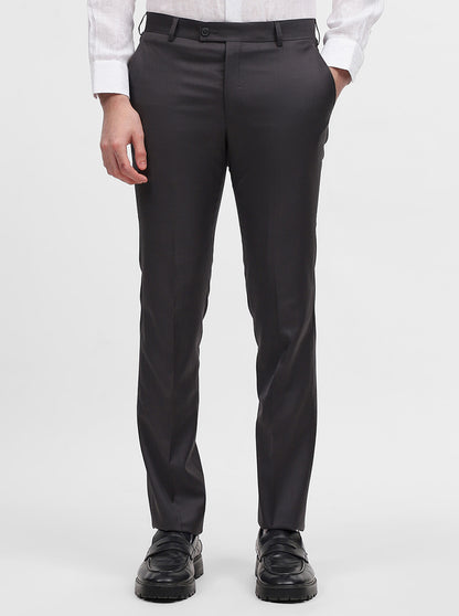 Dark Grey Solid Slim Fit Formal Trouser | JadeBlue Super Luxe