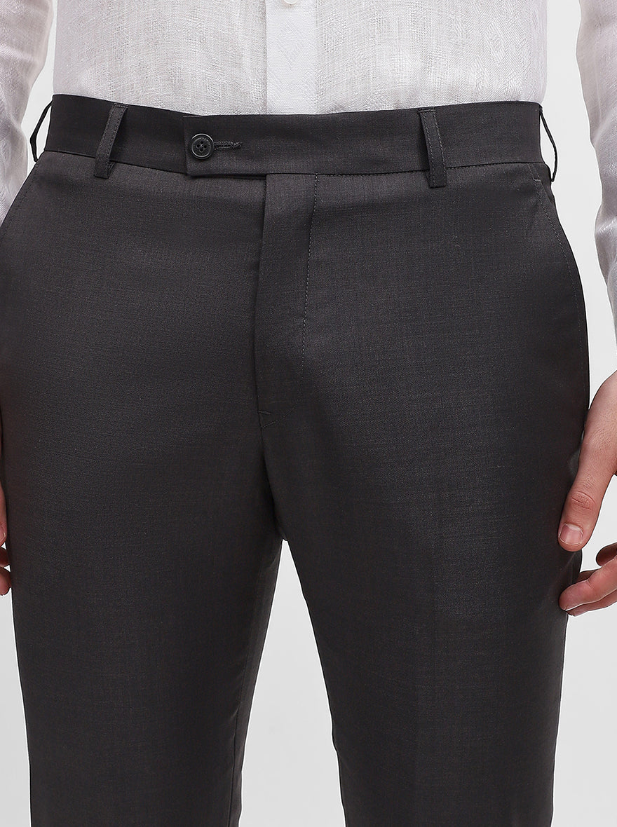Dark Grey Solid Slim Fit Formal Trouser | JadeBlue Super Luxe
