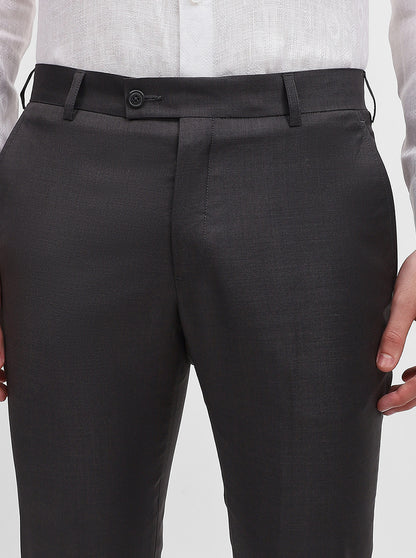 Dark Grey Solid Slim Fit Formal Trouser | JadeBlue Super Luxe