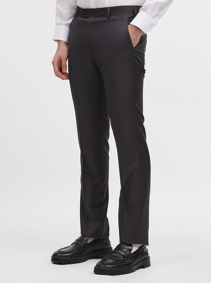 Dark Grey Solid Slim Fit Formal Trouser | JadeBlue Super Luxe