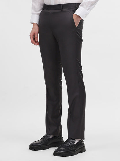 Dark Grey Solid Slim Fit Formal Trouser | JadeBlue Super Luxe