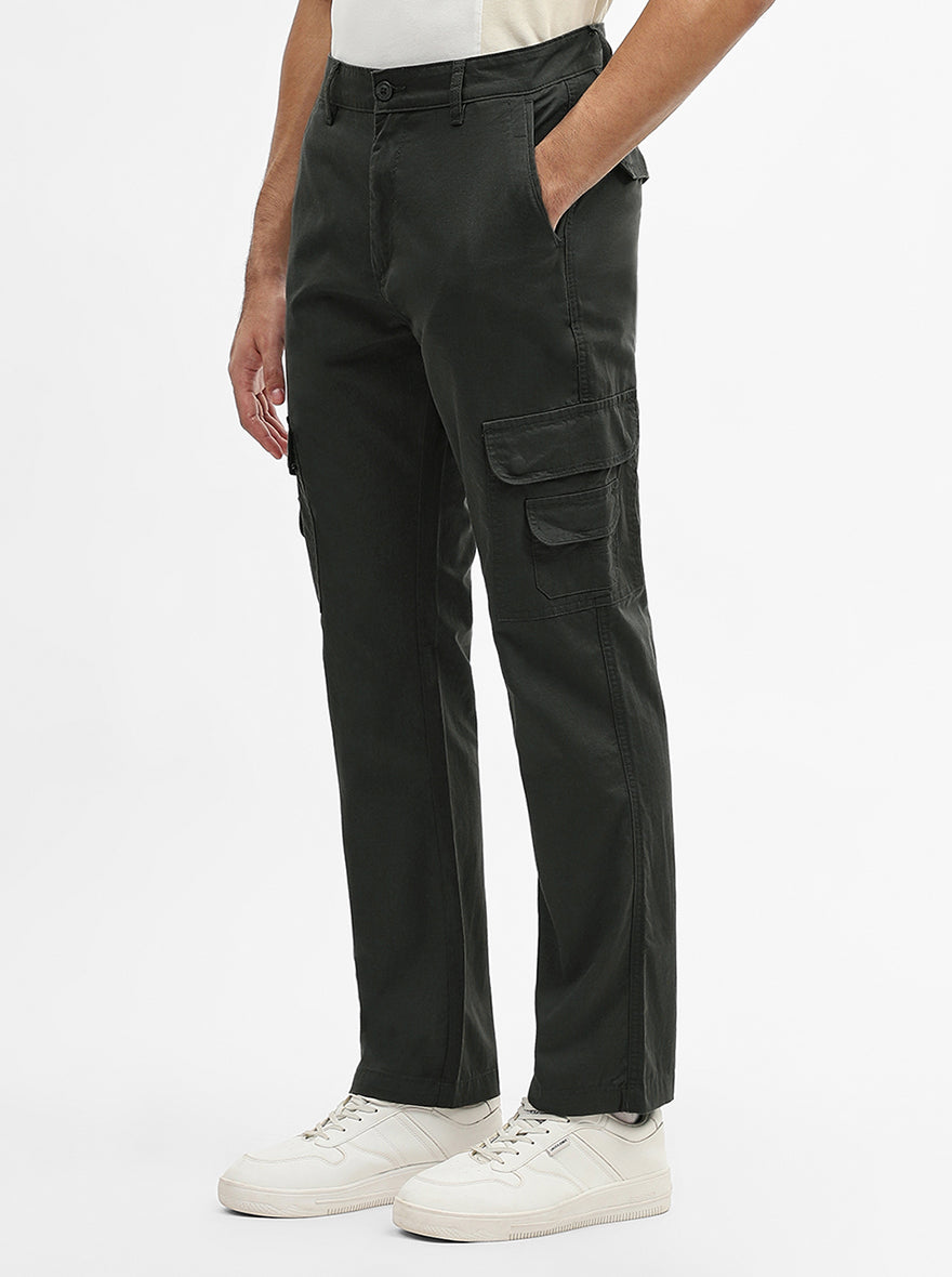 Dark Grey Solid Slim Fit Cargo Pant | JadeBlue