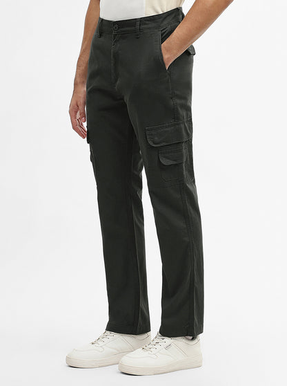 Dark Grey Solid Slim Fit Cargo Pant | JadeBlue