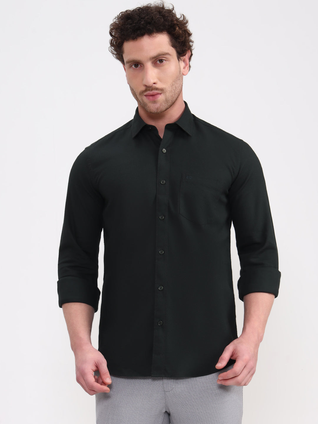 Olive Solid Semi Casual Shirt | JadeBlue